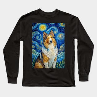 Shetland Sheepdog Dog Breed Painting in a Van Gogh Starry Night Art Style Long Sleeve T-Shirt